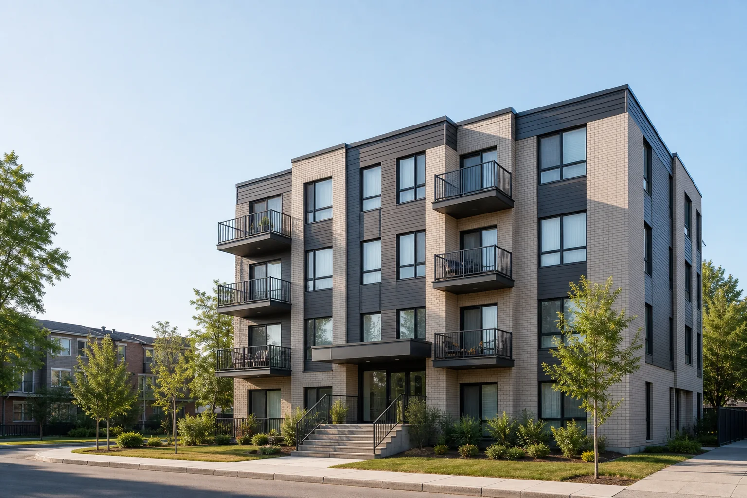 Immeuble résidentiel multilogement contemporain bien entretenu